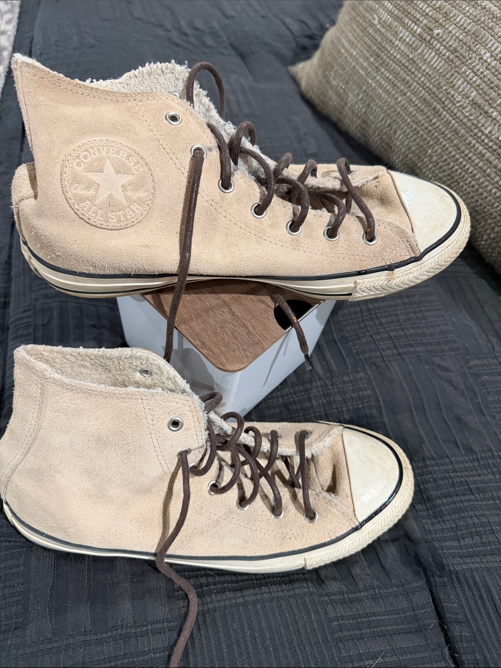 Converse Women's Beige Suede High-Top Sneakers with Brown Laces